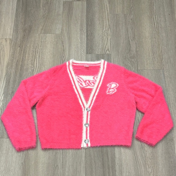 Barbie Halloween Costume Pink Cardigan Sweater Adult Heart Women’s Size Large - Picture 2 of 16